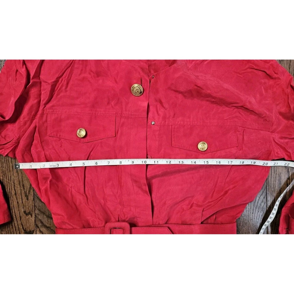 Vintage 80s 90s Ann Taylor Red 100% Silk Midi Dress Sz 10, Long Sleeve, Belted - Picture 8 of 13